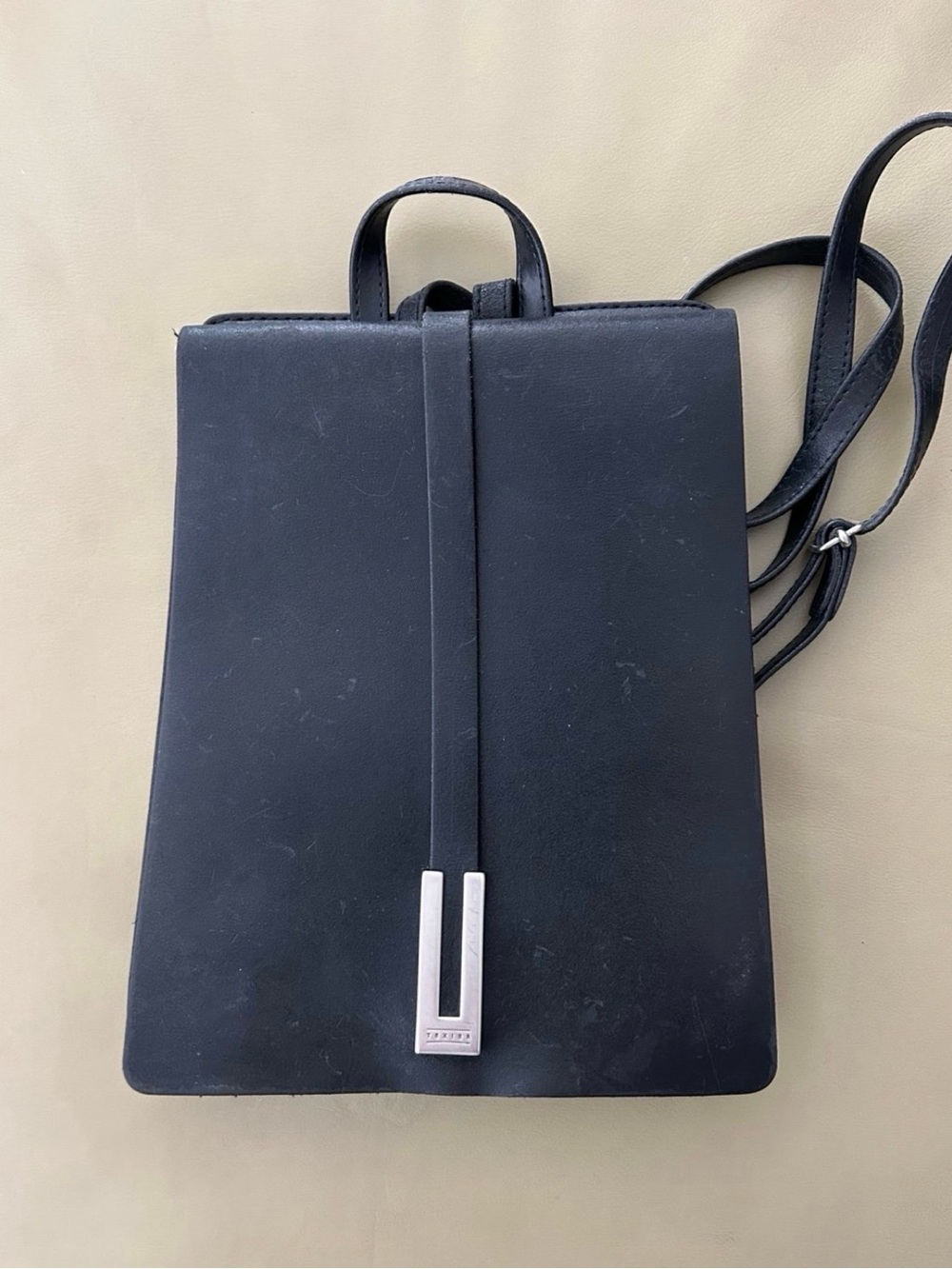 Vintage Texier Black Leather Backpack with Silver Accent EUC